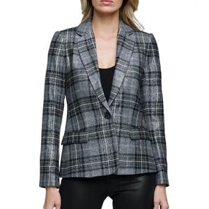 L'AGENCE Diana Black and Gray Plaid Blazer size 10